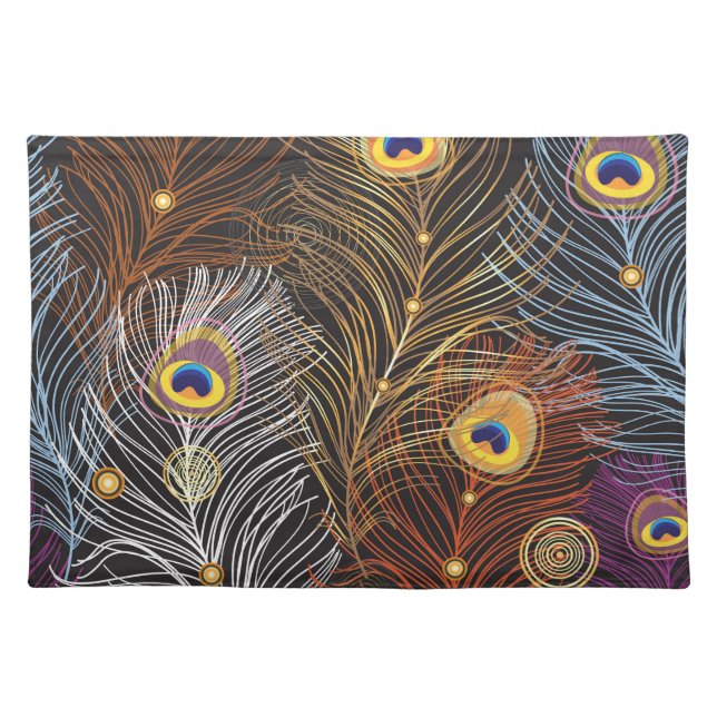 Golden peacock feathers: dark pattern. cloth placemat (Front)