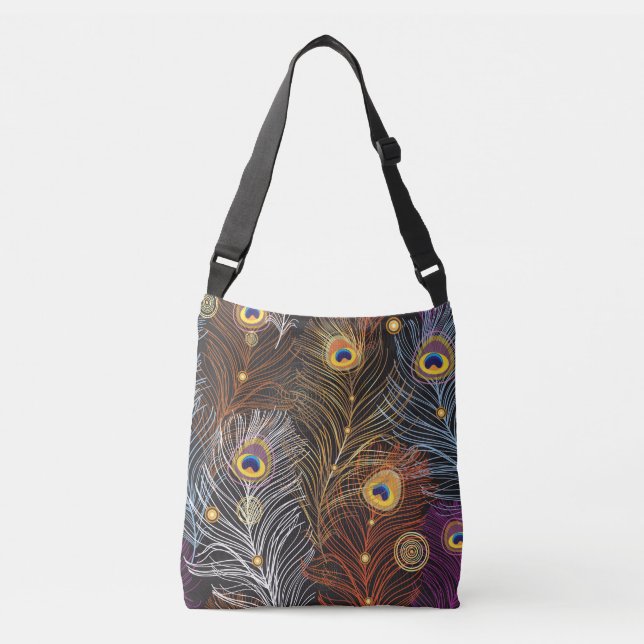 Golden peacock feathers: dark pattern. crossbody bag (Front)