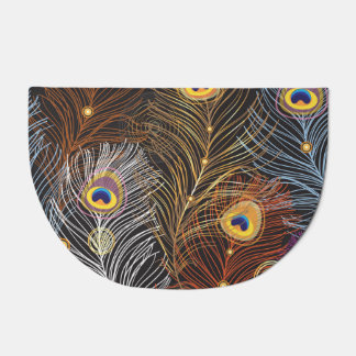 Golden peacock feathers: dark pattern. doormat