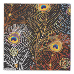 Golden peacock feathers: dark pattern. faux canvas print