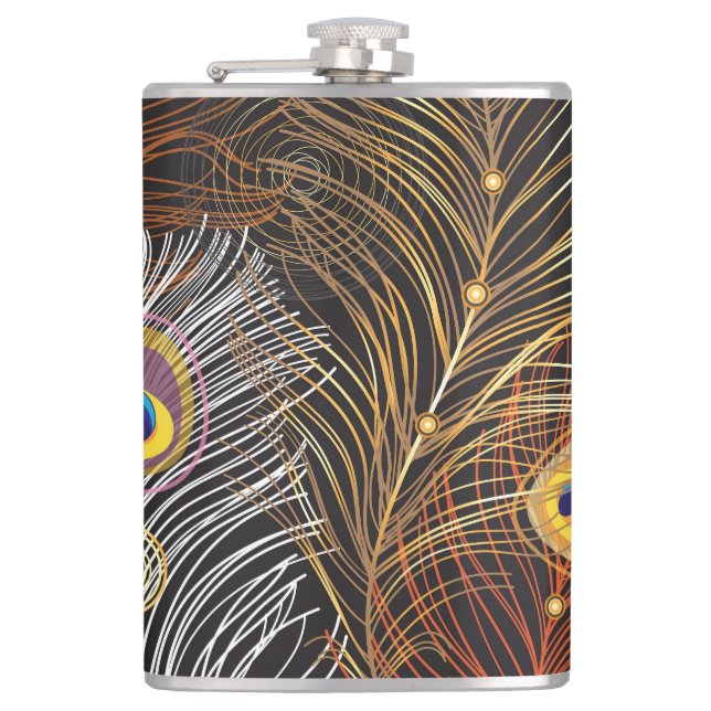 Golden peacock feathers: dark pattern. flask (Front)