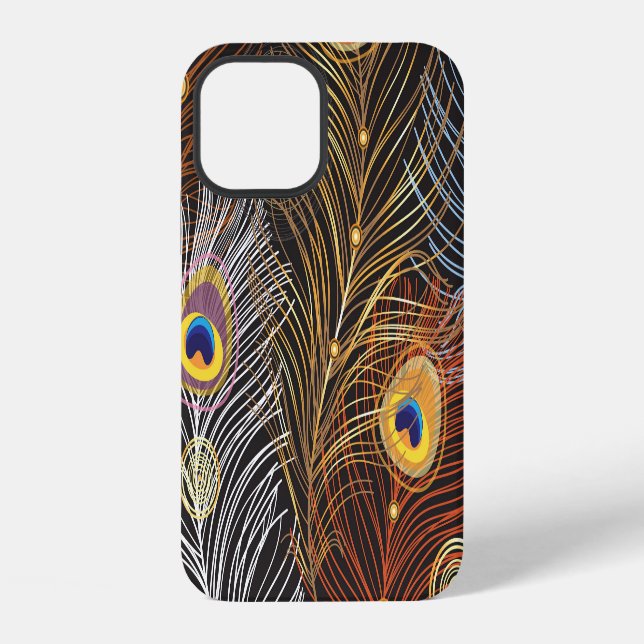 Golden peacock feathers: dark pattern. iphone case (Back)