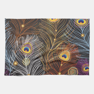 Golden peacock feathers: dark pattern. kitchen towel