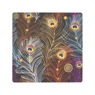 Golden peacock feathers: dark pattern. metal print