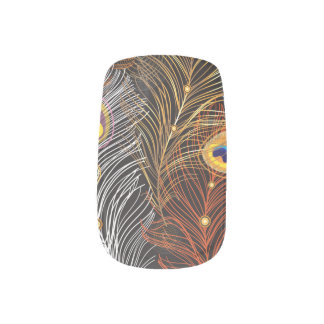Golden peacock feathers: dark pattern. minx nail art