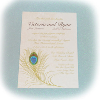 Golden Peacock Feathers Invitation by happygotimes at Zazzle