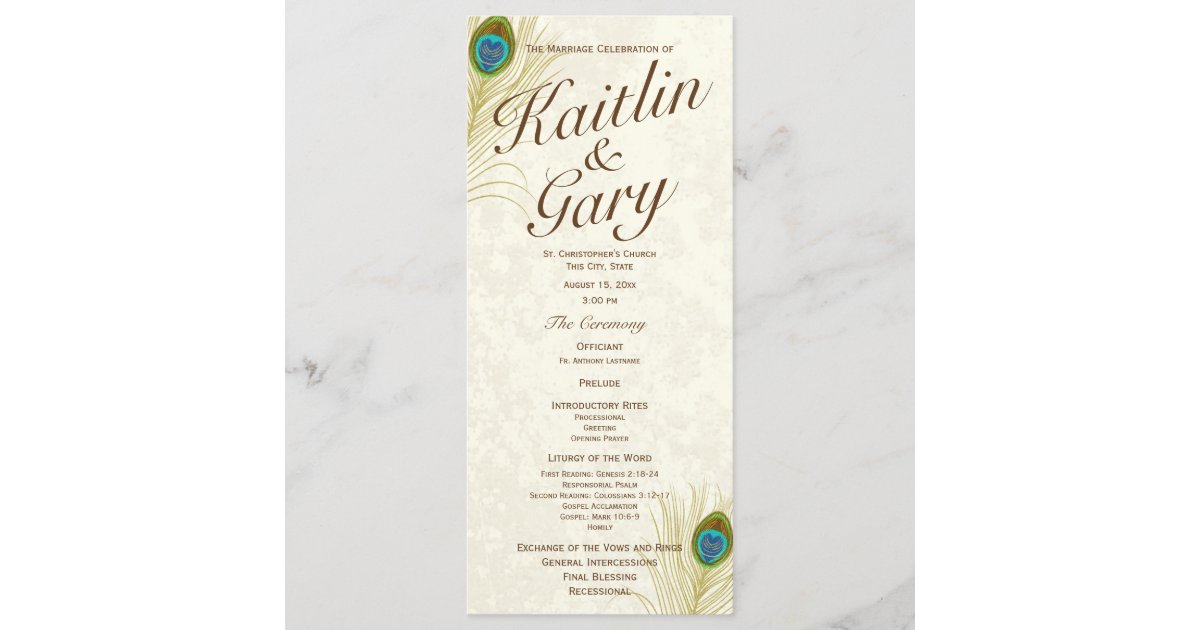 Golden Peacock Feathers Wedding Program Zazzle Com