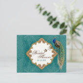 Golden Peacock & Swirls - Save the Date Postcard (Standing Front)