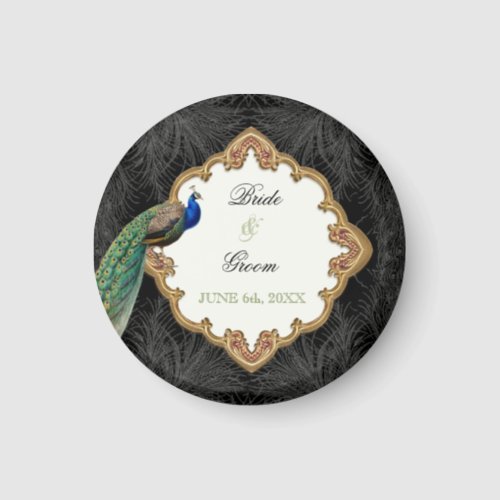 Golden Peacock  Swirls _ Wedding Save the Date Magnet