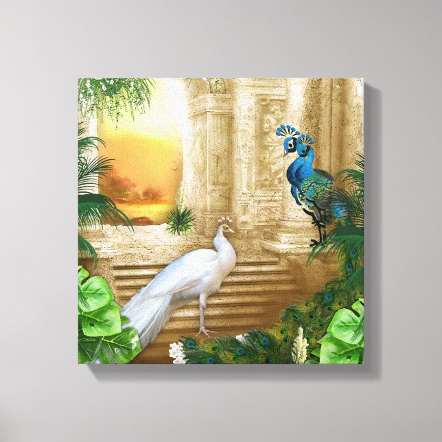 Golden Peacock Temple Dreams Collection Canvas Print (Front)
