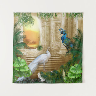 Golden Peacock Temple Dreams Collection Tapestry