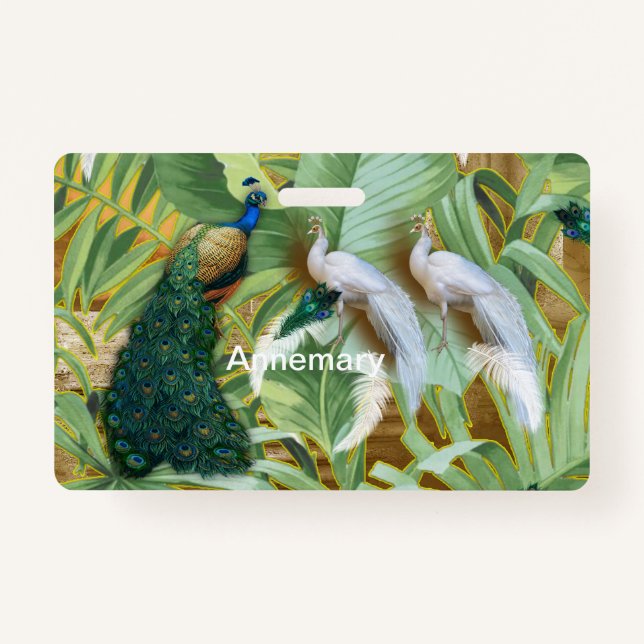 Golden Peacock Temple Dreams Cosmetic Bag Badge (Front)