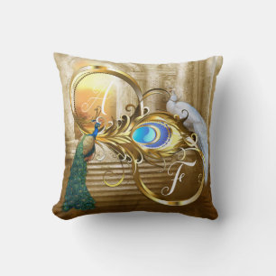 Golden Peacock Temple Dreams Throw Pillow