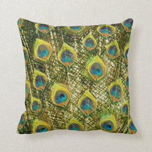 Golden Peacock Throw Pillow