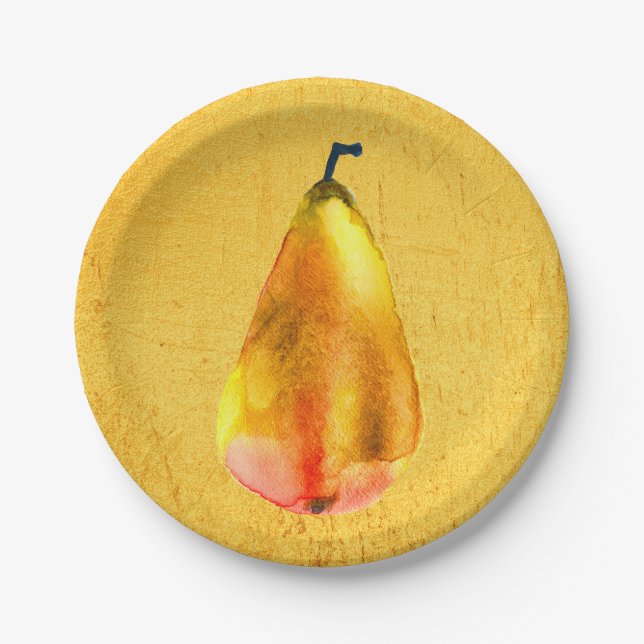 Golden Pear fruit art Paper Plates (Front)