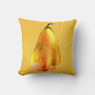 Golden Pear fruit art Throw Pillow