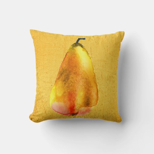 Golden Pear fruit art Throw Pillow