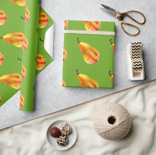 Golden Pear Fruit art Wrapping Paper (Crafts)