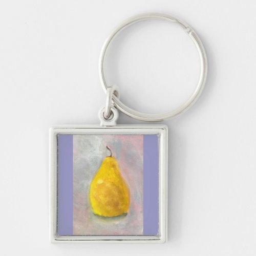 Golden Pear Still Life Watercolor Keychain