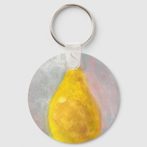 Golden Pear Still Life Watercolor Keychain