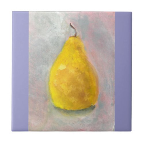 Golden Pear Still Life Watercolor Tile