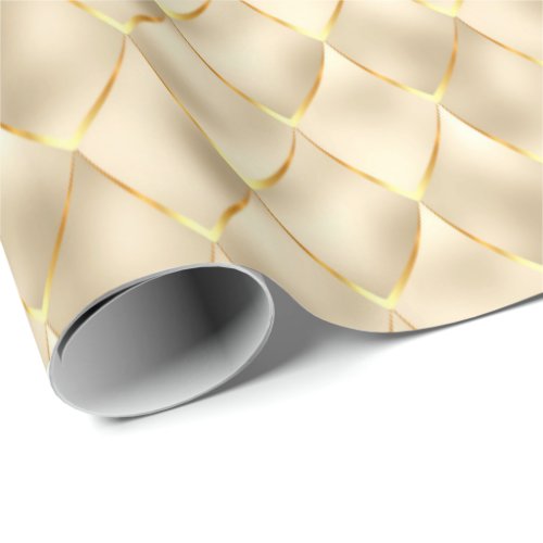 Golden Pearl Mermaid Dragon Scales Pattern Holiday Wrapping Paper