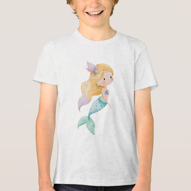 Golden Pearl Mermaid Illustration Tri-Blend Shirt (Front)