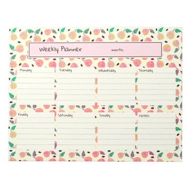 Golden Pears Collection Pink Planner Notepad (Front)