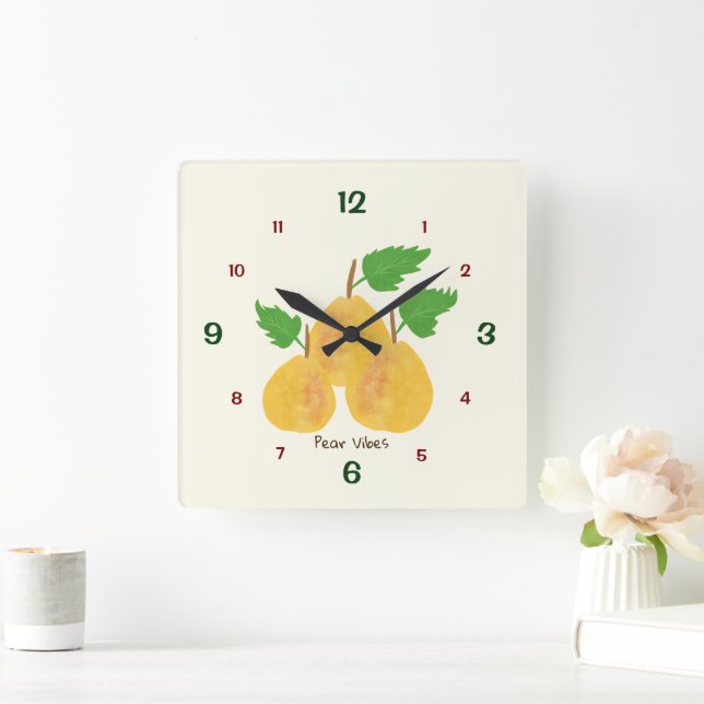 Golden Pears Collection Square Wall Clock (Home)