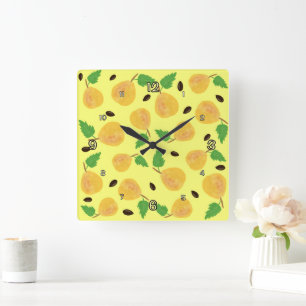 Golden Pears Collection Square Wall Clock