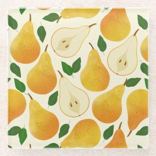 Golden Pears Pattern Glass Coaster