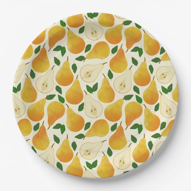 Golden Pears Pattern Paper Plates (Front)