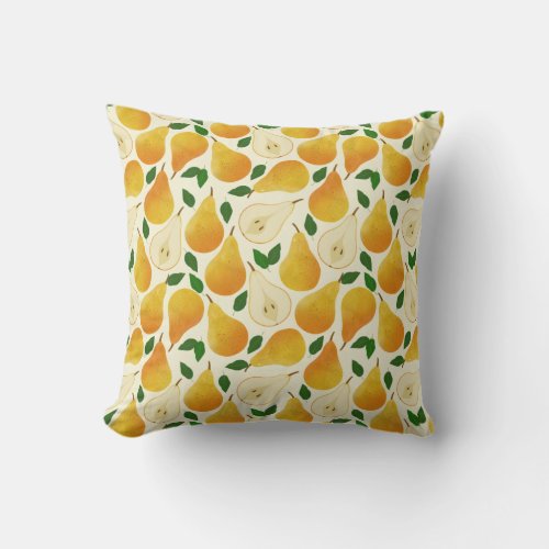 Golden Pears Pattern Throw Pillow