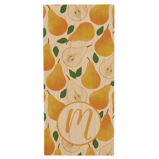Golden Pears Pattern Wood Flash Drive (Front Vertical)