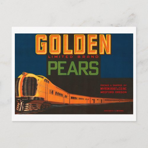 Golden Pears Vintage Fruit Crate Label Postcard