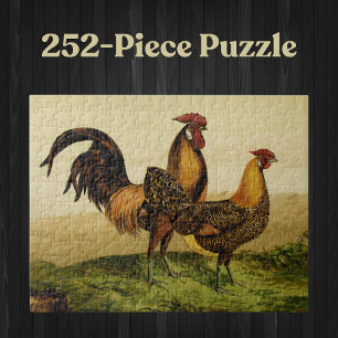 Golden Penciled Hamburg Roosters and Hens on Farm Jigsaw Puzzle