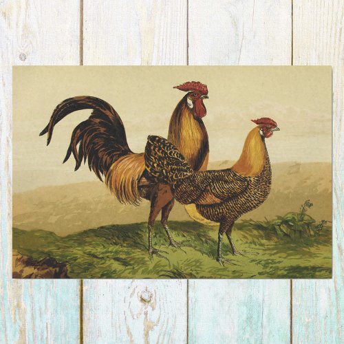 Golden Penciled Hamburg Roosters and Hens on Farm Tissue Paper