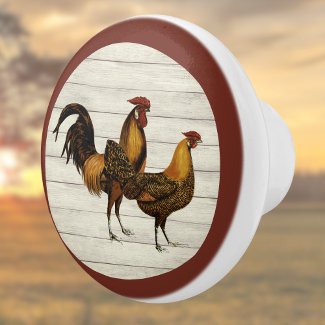 Golden Penciled Hamburg Roosters Maroon Farmhouse