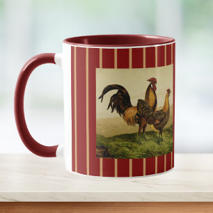 Golden Penciled Hamburg Roosters Red Gold Striped Mug