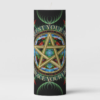 Golden Pentacle Magick Fractals Pillar Candle