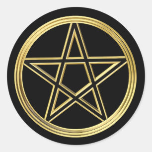 Golden pentagram classic round sticker