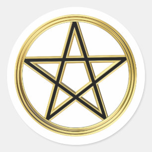 Golden pentagram classic round sticker