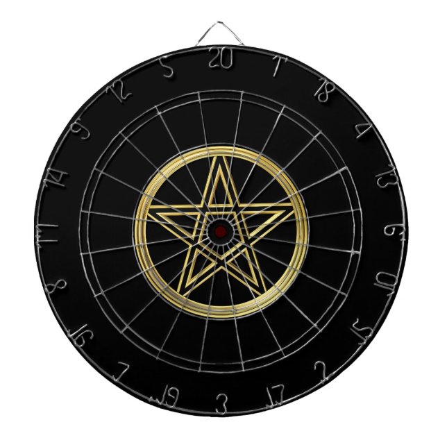 Golden pentagram dartboard with darts (Front)