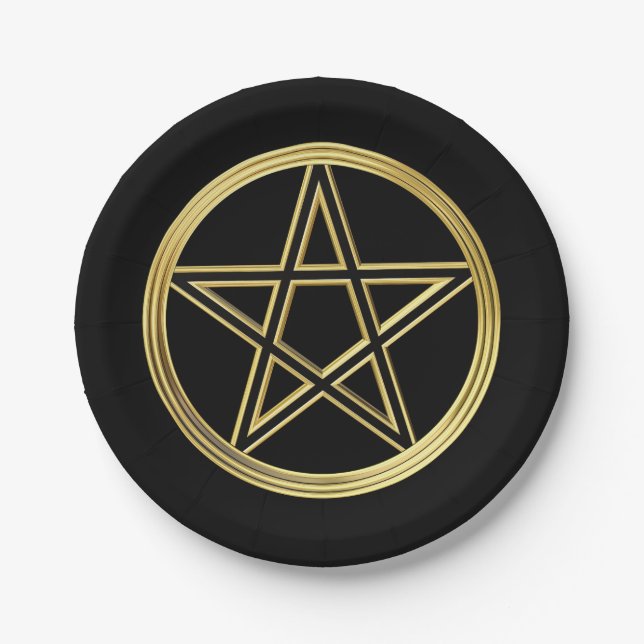 Golden pentagram paper plates (Front)