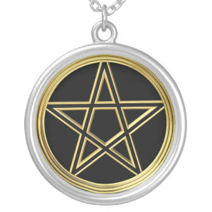 Golden pentagram silver plated necklace