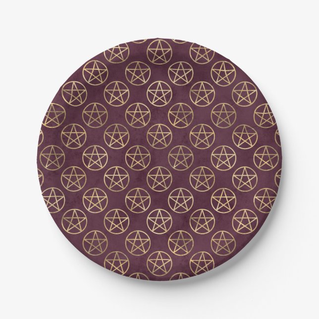 Golden Pentagrams Paper Plates (Front)