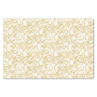 Golden Peonies Line Art on Ivory