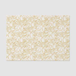 Golden Peonies Line Art on Ivory Tissue Paper