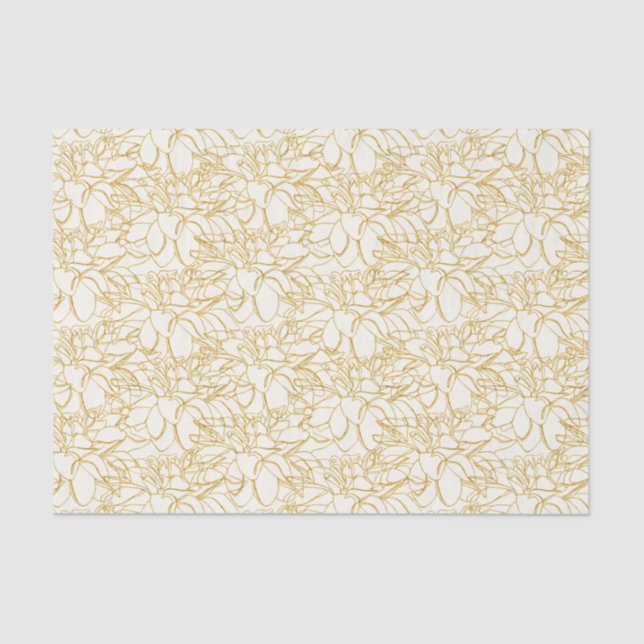Golden Peonies Line Art on Ivory Tissue Paper (Front)
