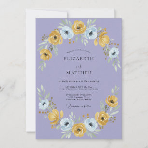 Golden Periwinkle Ranunculus Eucalyptus Wedding Invitation